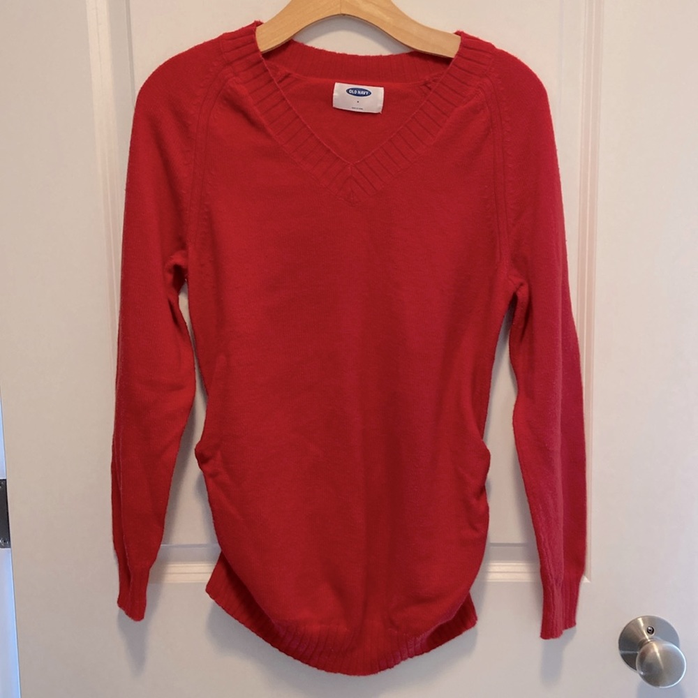 Red Maternity V-neck sweater